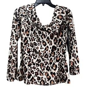 Animal Print Cowl Off Shoulder Long Sleeve Stretch Top Large Rachel‎ Roy